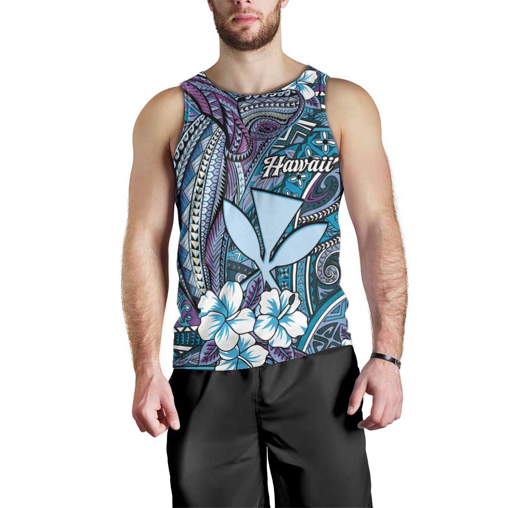 Personalised Hawaii Tribal Humpback Whale Men Tank Top Polu Hibiscus Seamless Pattern