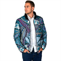 Personalised Hawaii Tribal Humpback Whale Padded Jacket Polu Hibiscus Seamless Pattern