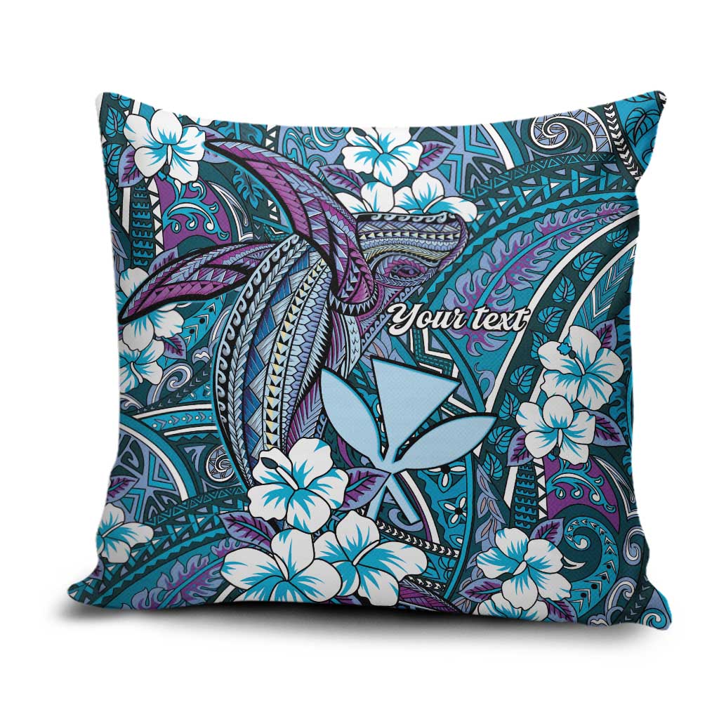 Personalised Hawaii Tribal Humpback Whale Pillow Cover Polu Hibiscus Seamless Pattern LT9 Blue - Polynesian Pride