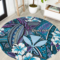 Personalised Hawaii Tribal Humpback Whale Round Carpet Polu Hibiscus Seamless Pattern