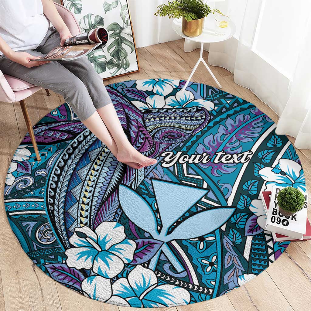 Personalised Hawaii Tribal Humpback Whale Round Carpet Polu Hibiscus Seamless Pattern