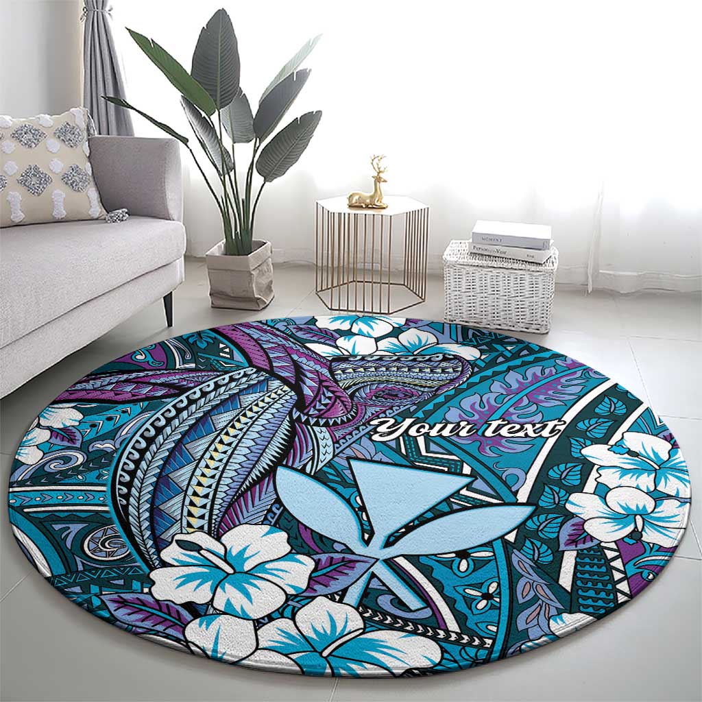 Personalised Hawaii Tribal Humpback Whale Round Carpet Polu Hibiscus Seamless Pattern