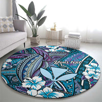 Personalised Hawaii Tribal Humpback Whale Round Carpet Polu Hibiscus Seamless Pattern