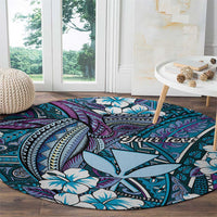 Personalised Hawaii Tribal Humpback Whale Round Carpet Polu Hibiscus Seamless Pattern