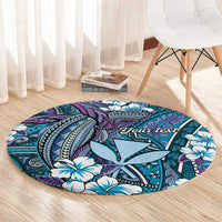 Personalised Hawaii Tribal Humpback Whale Round Carpet Polu Hibiscus Seamless Pattern