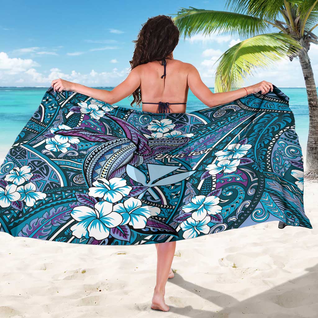 Personalised Hawaii Tribal Humpback Whale Sarong Polu Hibiscus Seamless Pattern