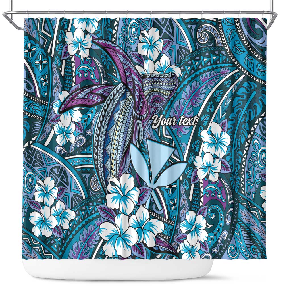 Personalised Hawaii Tribal Humpback Whale Shower Curtain Polu Hibiscus Seamless Pattern LT9 Blue - Polynesian Pride
