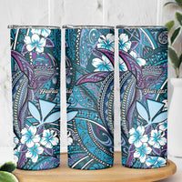 Personalised Hawaii Tribal Humpback Whale Skinny Tumbler Polu Hibiscus Seamless Pattern