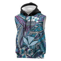 Personalised Hawaii Tribal Humpback Whale Sleeveless Hoodie Polu Hibiscus Seamless Pattern