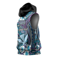 Personalised Hawaii Tribal Humpback Whale Sleeveless Hoodie Polu Hibiscus Seamless Pattern