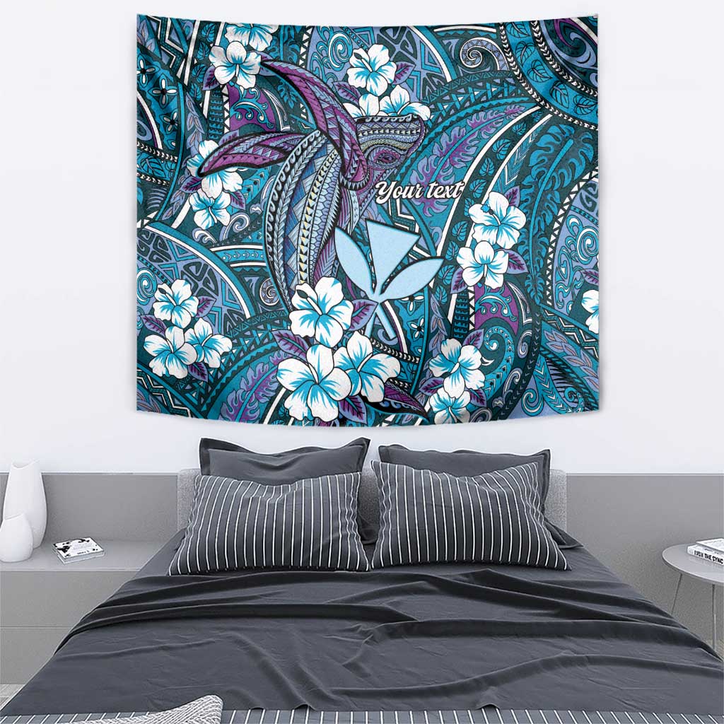 Personalised Hawaii Tribal Humpback Whale Tapestry Polu Hibiscus Seamless Pattern
