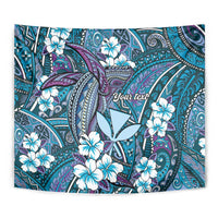 Personalised Hawaii Tribal Humpback Whale Tapestry Polu Hibiscus Seamless Pattern