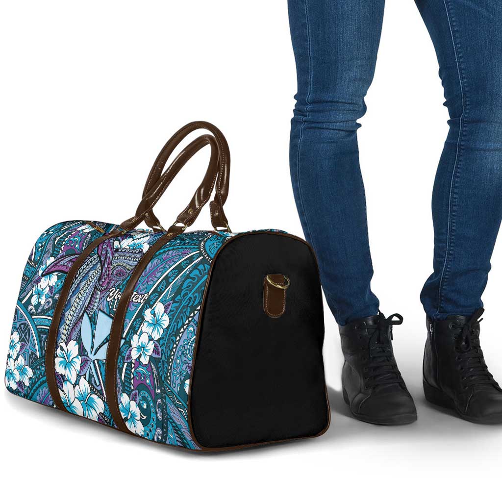 Personalised Hawaii Tribal Humpback Whale Travel Bag Polu Hibiscus Seamless Pattern