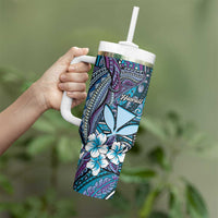 Personalised Hawaii Tribal Humpback Whale Tumbler With Handle Polu Hibiscus Seamless Pattern LT9 - Polynesian Pride