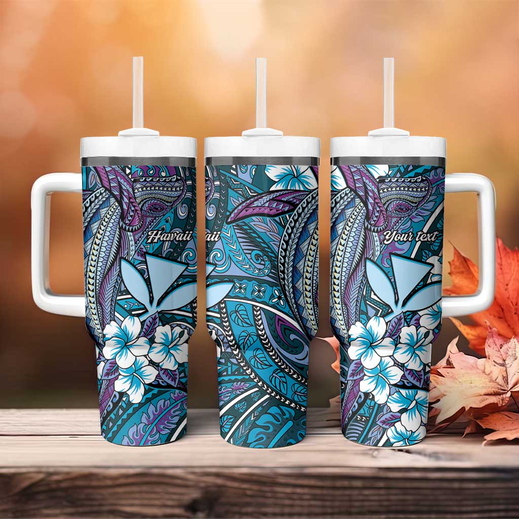 Personalised Hawaii Tribal Humpback Whale Tumbler With Handle Polu Hibiscus Seamless Pattern LT9 - Polynesian Pride