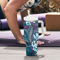 Personalised Hawaii Tribal Humpback Whale Tumbler With Handle Polu Hibiscus Seamless Pattern LT9 - Polynesian Pride