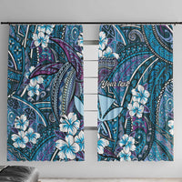 Personalised Hawaii Tribal Humpback Whale Window Curtain Polu Hibiscus Seamless Pattern