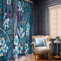 Personalised Hawaii Tribal Humpback Whale Window Curtain Polu Hibiscus Seamless Pattern