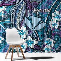 Personalised Hawaii Tribal Humpback Whale Window Curtain Polu Hibiscus Seamless Pattern