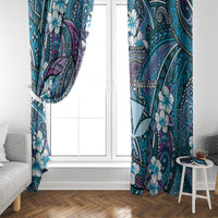 Personalised Hawaii Tribal Humpback Whale Window Curtain Polu Hibiscus Seamless Pattern