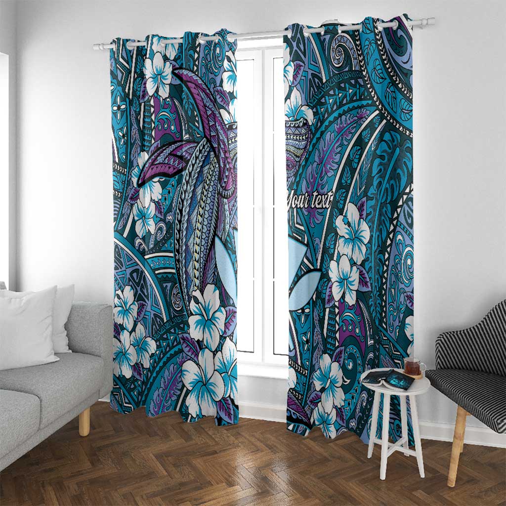 Personalised Hawaii Tribal Humpback Whale Window Curtain Polu Hibiscus Seamless Pattern