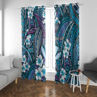 Personalised Hawaii Tribal Humpback Whale Window Curtain Polu Hibiscus Seamless Pattern