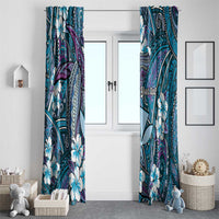 Personalised Hawaii Tribal Humpback Whale Window Curtain Polu Hibiscus Seamless Pattern