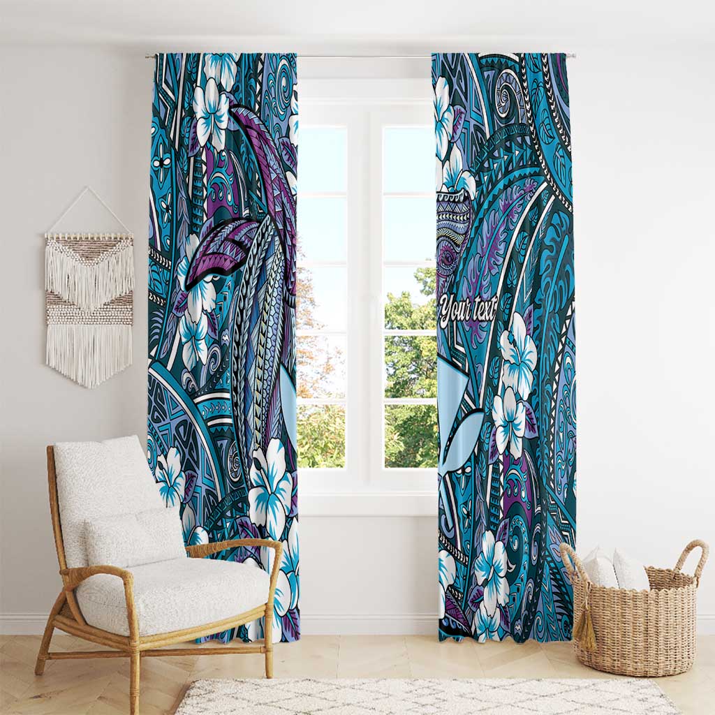 Personalised Hawaii Tribal Humpback Whale Window Curtain Polu Hibiscus Seamless Pattern