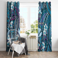 Personalised Hawaii Tribal Humpback Whale Window Curtain Polu Hibiscus Seamless Pattern