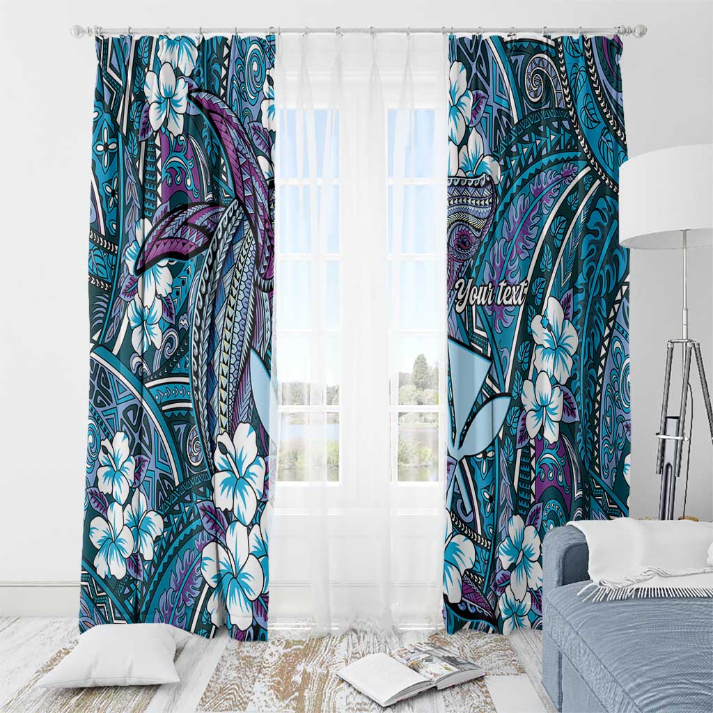 Personalised Hawaii Tribal Humpback Whale Window Curtain Polu Hibiscus Seamless Pattern