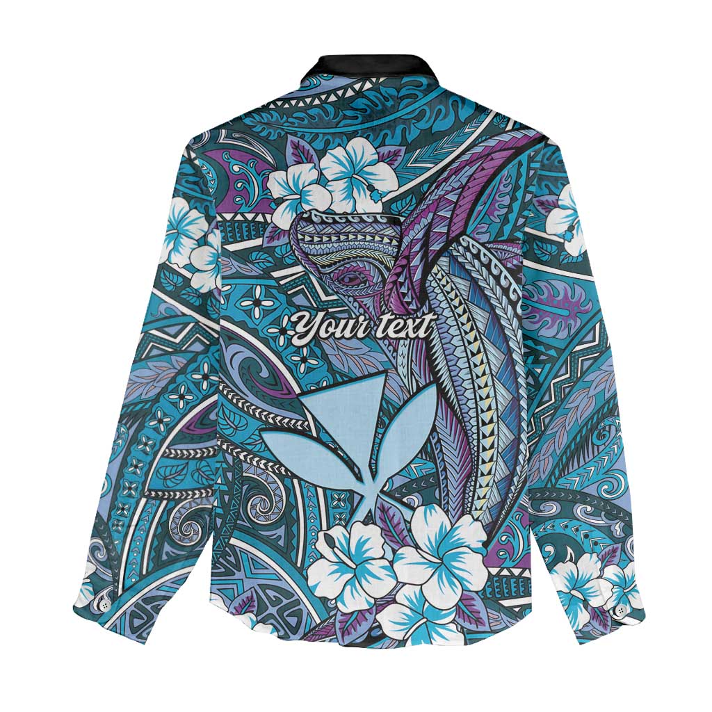 Personalised Hawaii Tribal Humpback Whale Women Casual Shirt Polu Hibiscus Seamless Pattern
