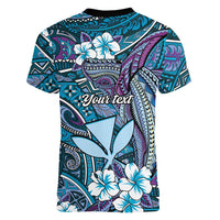 Personalised Hawaii Tribal Humpback Whale Women V-Neck T-Shirt Polu Hibiscus Seamless Pattern