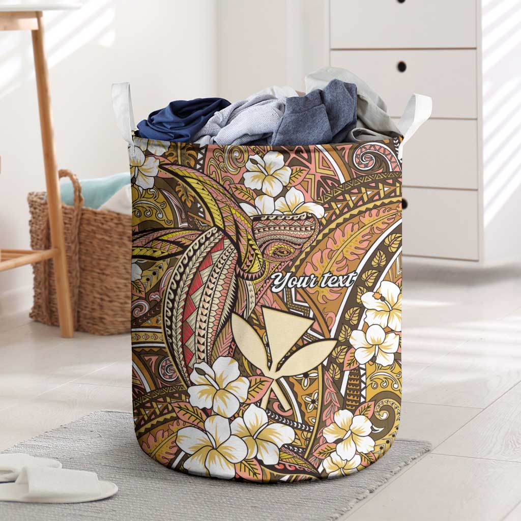 Personalised Hawaii Tribal Humpback Whale Laundry Basket Melemele Hibiscus Seamless Pattern