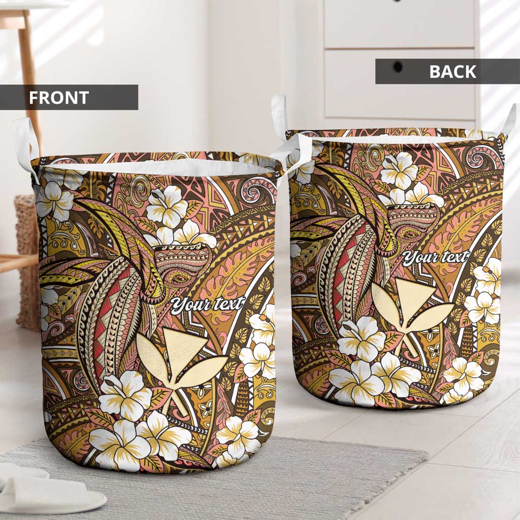 Personalised Hawaii Tribal Humpback Whale Laundry Basket Melemele Hibiscus Seamless Pattern