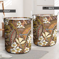Personalised Hawaii Tribal Humpback Whale Laundry Basket Melemele Hibiscus Seamless Pattern