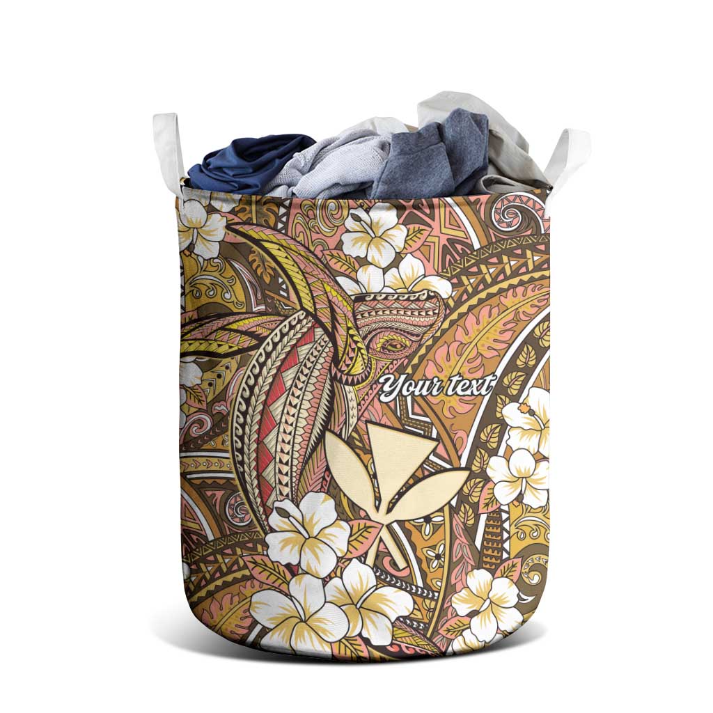 Personalised Hawaii Tribal Humpback Whale Laundry Basket Melemele Hibiscus Seamless Pattern