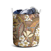 Personalised Hawaii Tribal Humpback Whale Laundry Basket Melemele Hibiscus Seamless Pattern