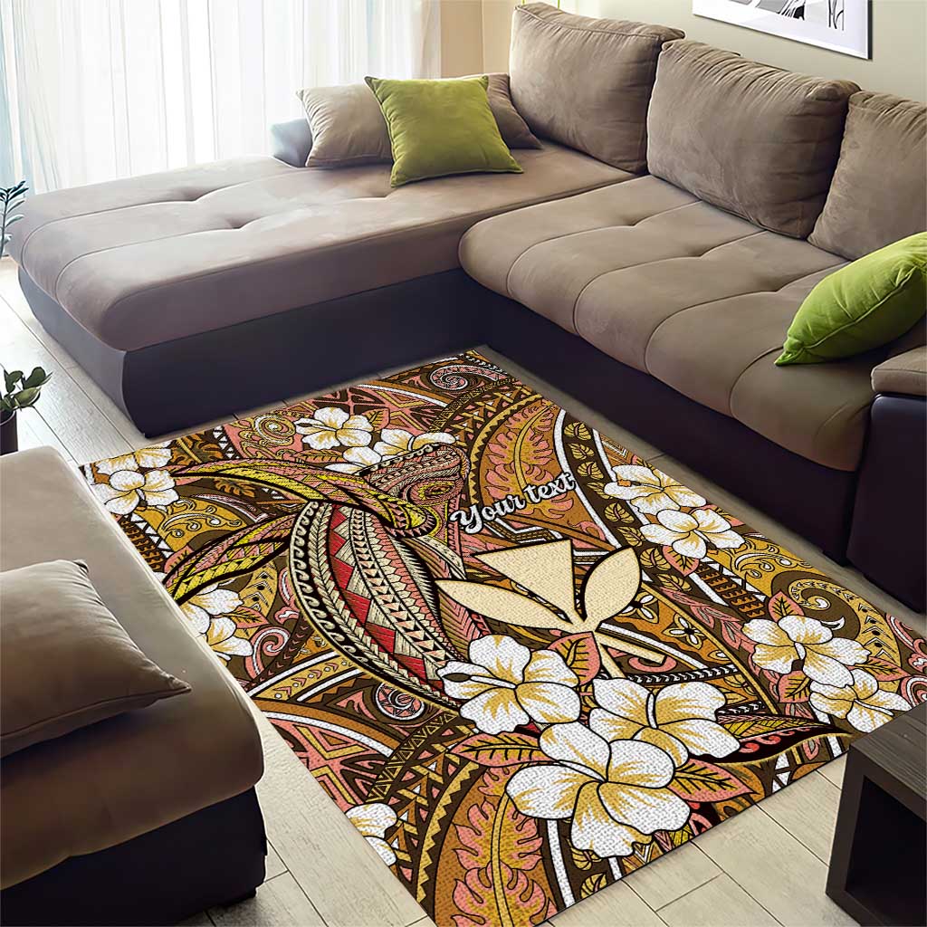 Personalised Hawaii Tribal Humpback Whale Area Rug Melemele Hibiscus Seamless Pattern