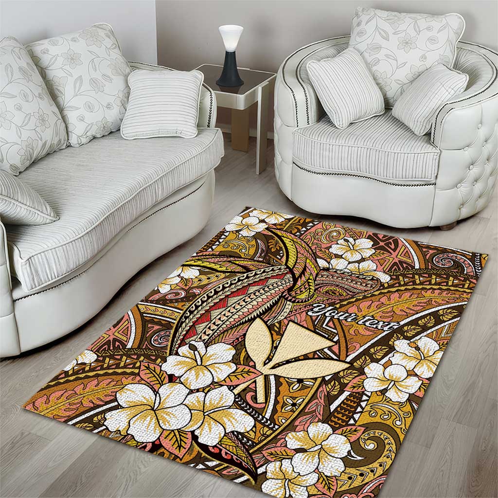 Personalised Hawaii Tribal Humpback Whale Area Rug Melemele Hibiscus Seamless Pattern