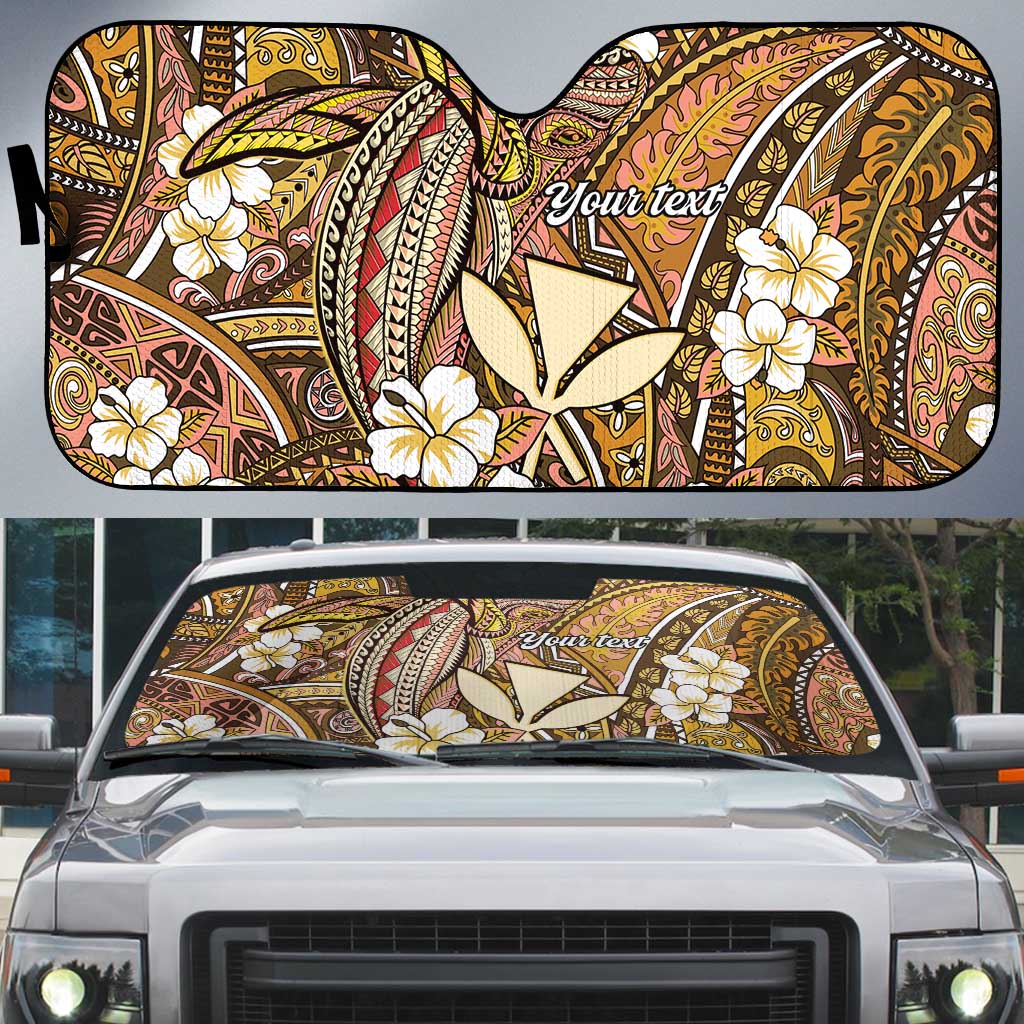 Personalised Hawaii Tribal Humpback Whale Auto Sun Shade Melemele Hibiscus Seamless Pattern
