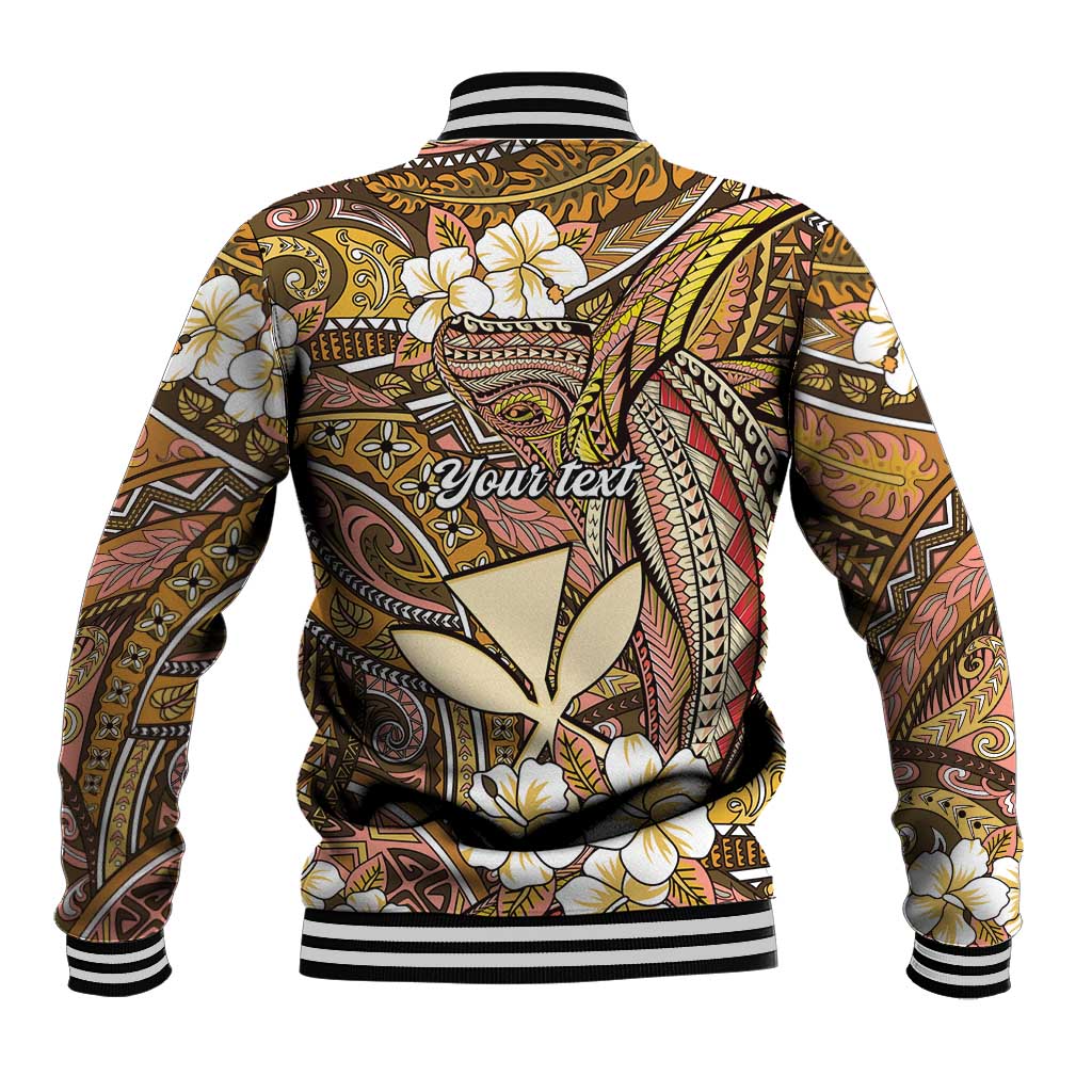Personalised Hawaii Tribal Humpback Whale Baseball Jacket Melemele Hibiscus Seamless Pattern