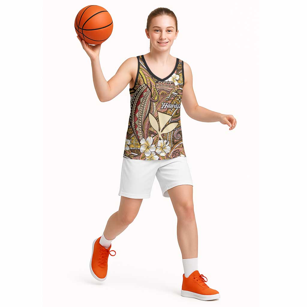 Personalised Hawaii Tribal Humpback Whale Basketball Jersey Melemele Hibiscus Seamless Pattern