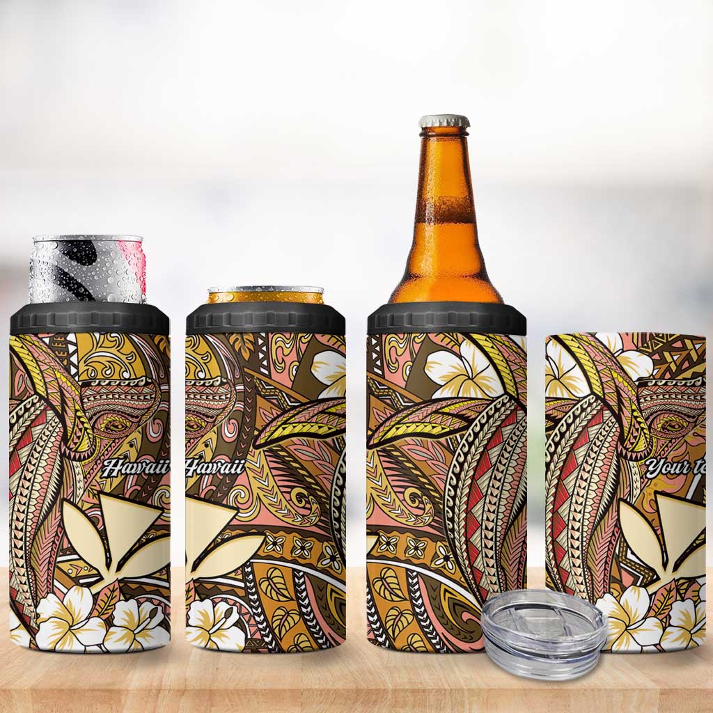 Personalised Hawaii Tribal Humpback Whale 4 in 1 Can Cooler Tumbler Melemele Hibiscus Seamless Pattern