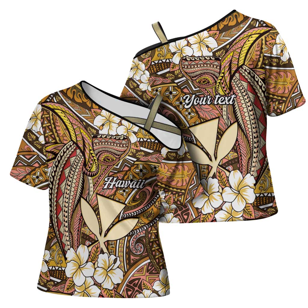Personalised Hawaii Tribal Humpback Whale Cross Shoulder Shirt Melemele Hibiscus Seamless Pattern