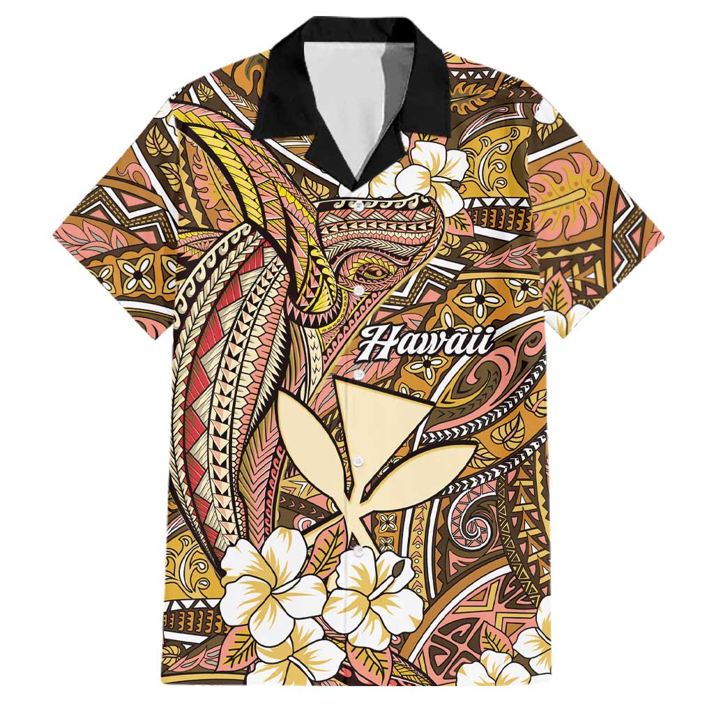 Personalised Hawaii Tribal Humpback Whale Family Matching Long Sleeve Bodycon Dress and Hawaiian Shirt Melemele Hibiscus Seamless Pattern LT9 Dad's Shirt - Short Sleeve Gold - Polynesian Pride