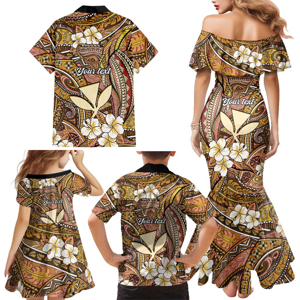 Personalised Hawaii Tribal Humpback Whale Family Matching Mermaid Dress and Hawaiian Shirt Melemele Hibiscus Seamless Pattern