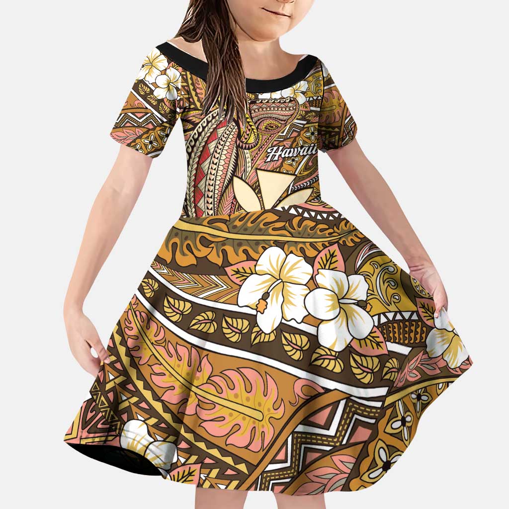 Personalised Hawaii Tribal Humpback Whale Family Matching Off The Shoulder Long Sleeve Dress and Hawaiian Shirt Melemele Hibiscus Seamless Pattern