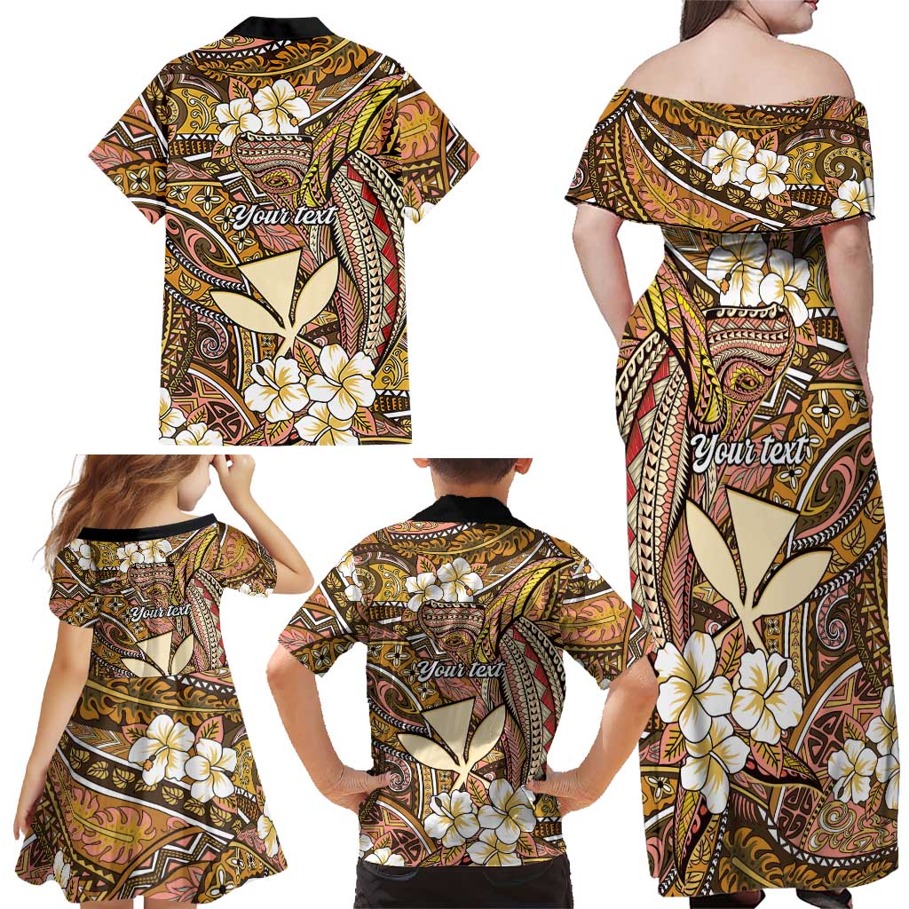 Personalised Hawaii Tribal Humpback Whale Family Matching Off Shoulder Maxi Dress and Hawaiian Shirt Melemele Hibiscus Seamless Pattern