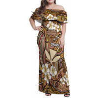 Personalised Hawaii Tribal Humpback Whale Family Matching Off Shoulder Maxi Dress and Hawaiian Shirt Melemele Hibiscus Seamless Pattern