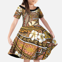 Personalised Hawaii Tribal Humpback Whale Family Matching Off Shoulder Short Dress and Hawaiian Shirt Melemele Hibiscus Seamless Pattern